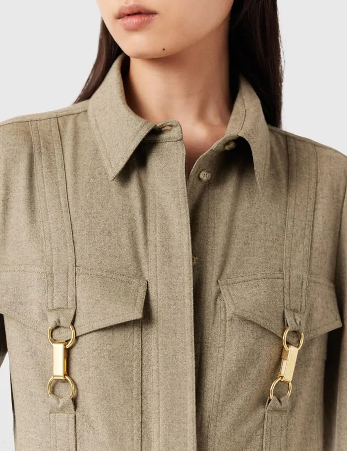Women ClaspEmbellished Wool Shirt Light Moss Beige Stella McCartney Shirts And Tops Women ClaspEmbellished Wool Shirt Light Moss Beige Stella McCartney Shirts And Tops