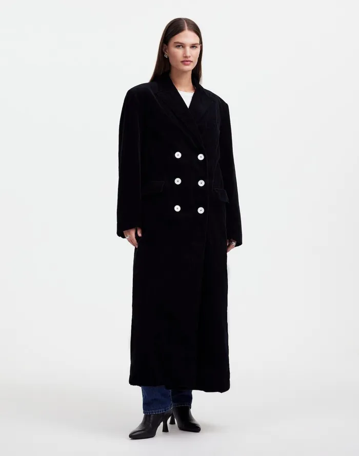 Women Coats Jackets Madewell Alexa Chung For Madewell Oversized Long Coat In Corduroy Jet Black