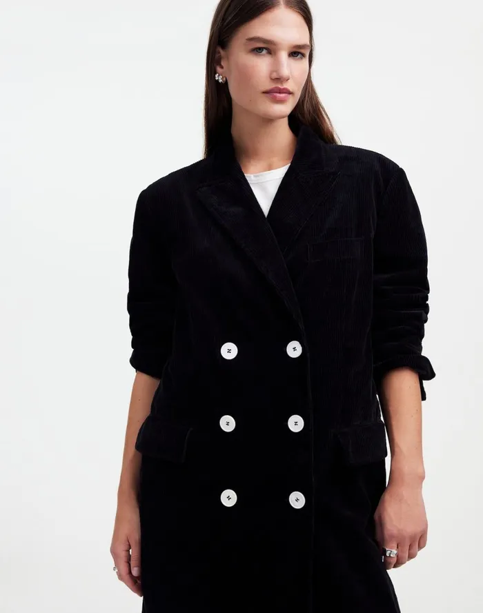 Women Coats Jackets Madewell Alexa Chung For Madewell Oversized Long Coat In Corduroy Jet Black