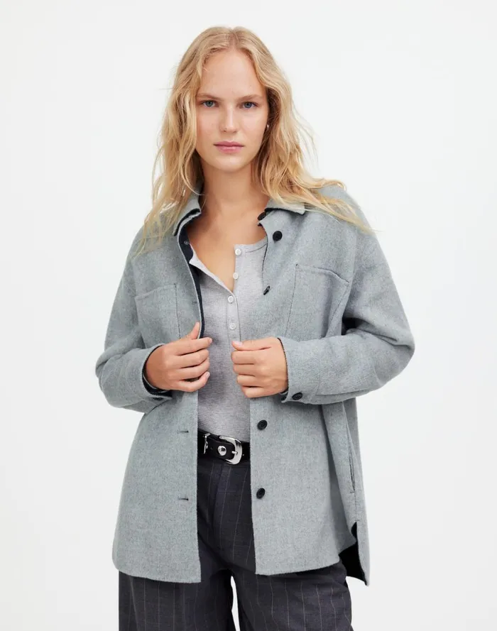 Women Coats Jackets Madewell DoubleFaced Long ShirtJacket Heather Coal