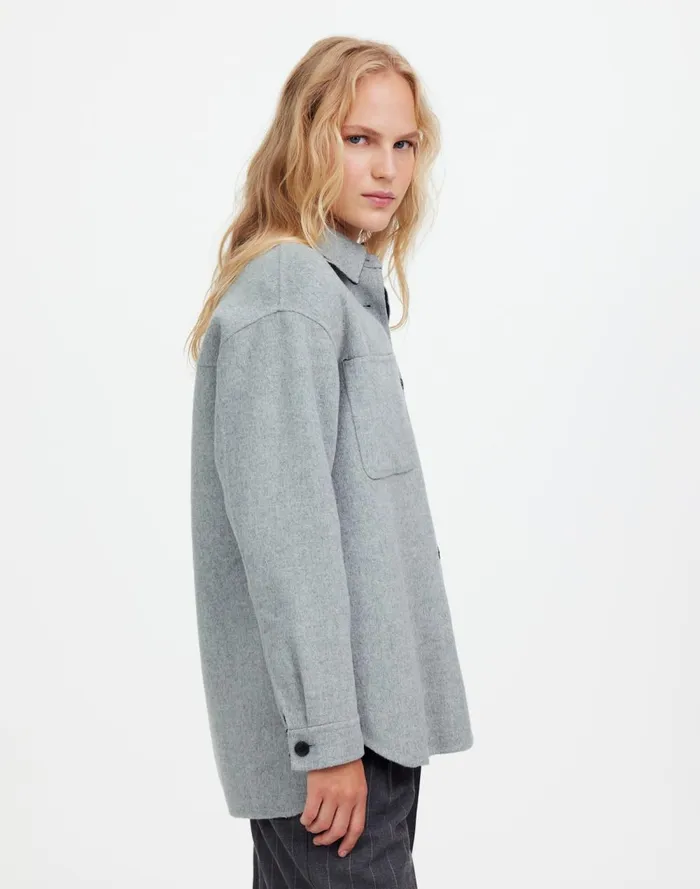 Women Coats Jackets Madewell DoubleFaced Long ShirtJacket Heather Coal