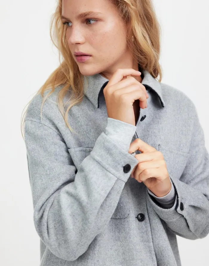 Women Coats Jackets Madewell DoubleFaced Long ShirtJacket Heather Coal