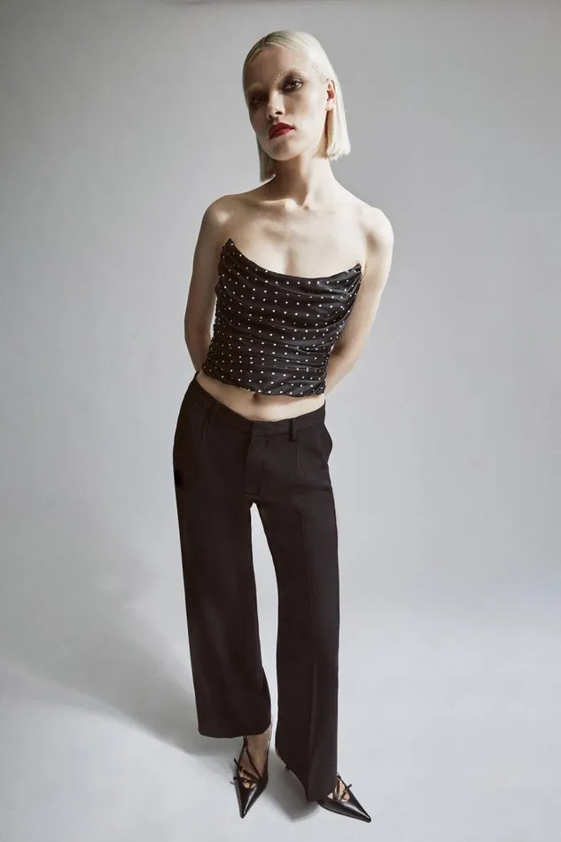 Women Corsets Bardot Blanca Satin Bustier In Black Spot Black Spot