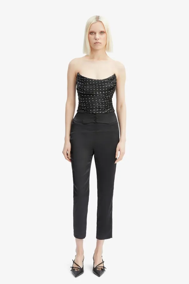 Women Corsets Bardot Blanca Satin Bustier In Black Spot Black Spot Women Corsets Bardot Blanca Satin Bustier In Black Spot Black Spot