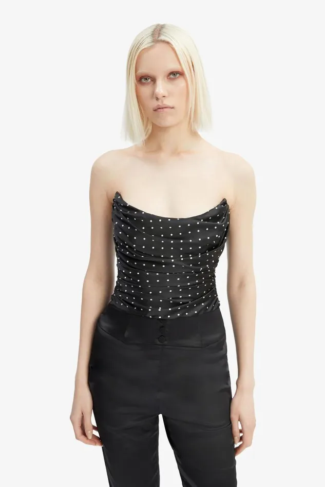 Women Corsets Bardot Blanca Satin Bustier In Black Spot Black Spot Women Corsets Bardot Blanca Satin Bustier In Black Spot Black Spot