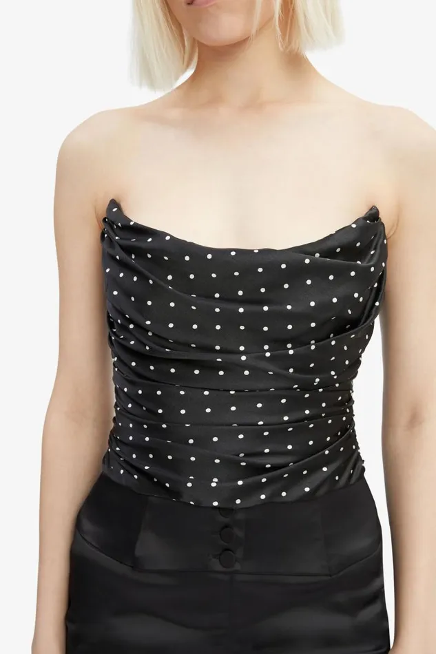 Women Corsets Bardot Blanca Satin Bustier In Black Spot Black Spot Women Corsets Bardot Blanca Satin Bustier In Black Spot Black Spot