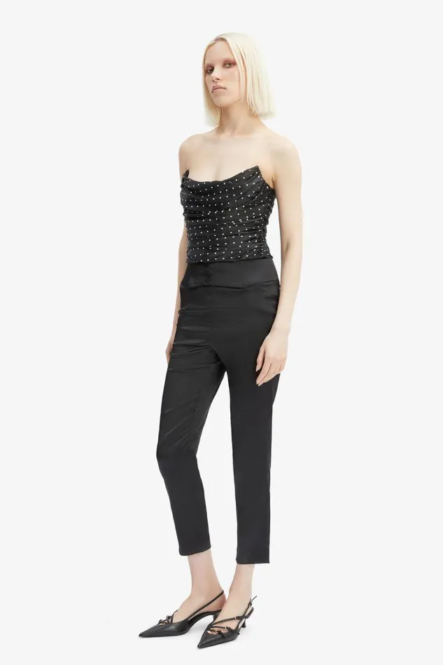 Women Corsets Bardot Blanca Satin Bustier In Black Spot Black Spot Women Corsets Bardot Blanca Satin Bustier In Black Spot Black Spot