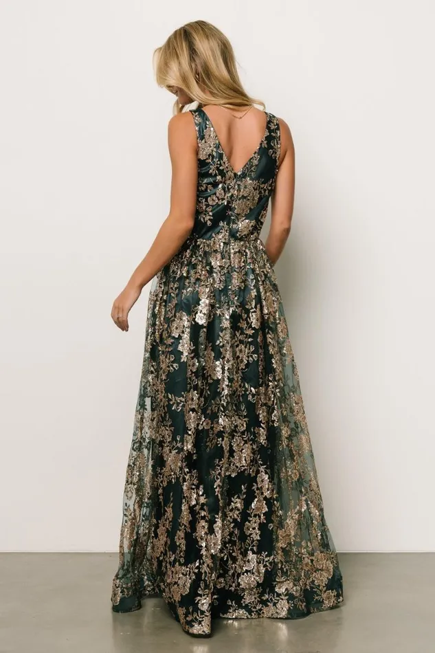 Women Cosette Sequin Shimmer Gown Emerald Gold Baltic Born Embellished and Sequined Women Cosette Sequin Shimmer Gown Emerald Gold Baltic Born Embellished and Sequined