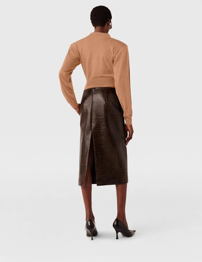 Women Crocodile Embossed Midi Skirt Mocha Brown Stella McCartney Skirts Women Crocodile Embossed Midi Skirt Mocha Brown Stella McCartney Skirts