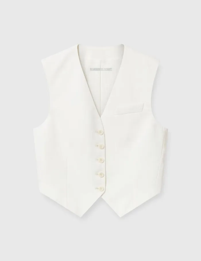 Women Cropped Tailored Wool Vest Cream Stella McCartney Coats And Jackets