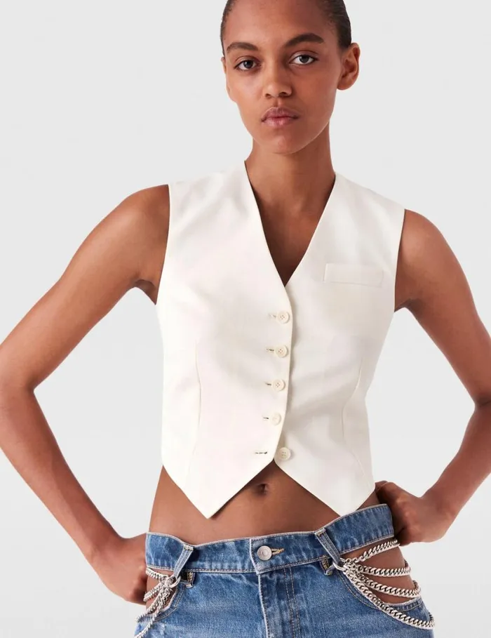 Women Cropped Tailored Wool Vest Cream Stella McCartney Coats And Jackets Women Cropped Tailored Wool Vest Cream Stella McCartney Coats And Jackets