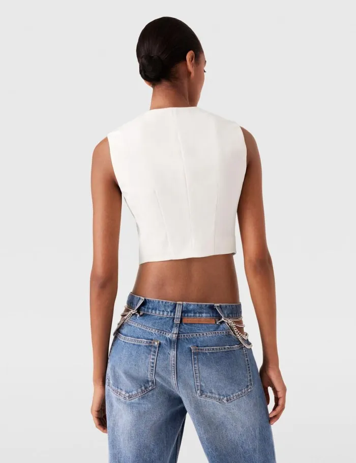 Women Cropped Tailored Wool Vest Cream Stella McCartney Coats And Jackets Women Cropped Tailored Wool Vest Cream Stella McCartney Coats And Jackets