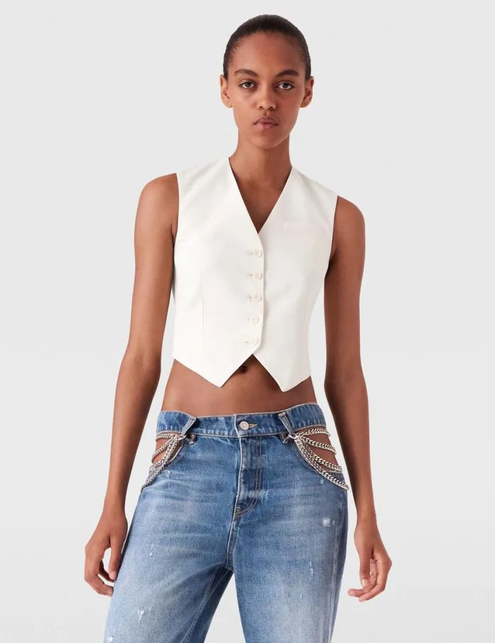 Women Cropped Tailored Wool Vest Cream Stella McCartney Coats And Jackets Women Cropped Tailored Wool Vest Cream Stella McCartney Coats And Jackets