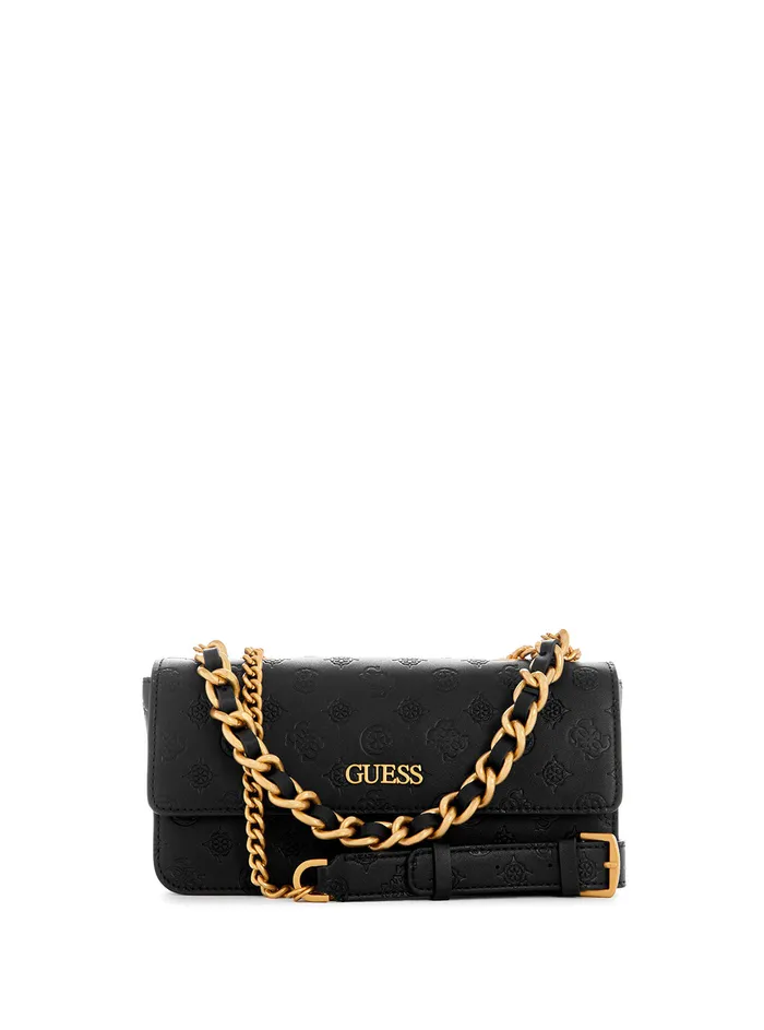 Women Crossbody GUESS Black Logo Geva Convertible Crossbody Bag