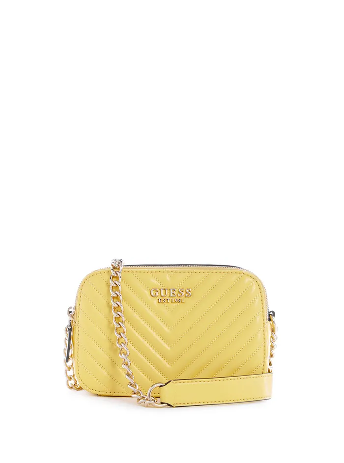 Women Crossbody GUESS Yellow Quilted Noelle Crossbody Camera Bag