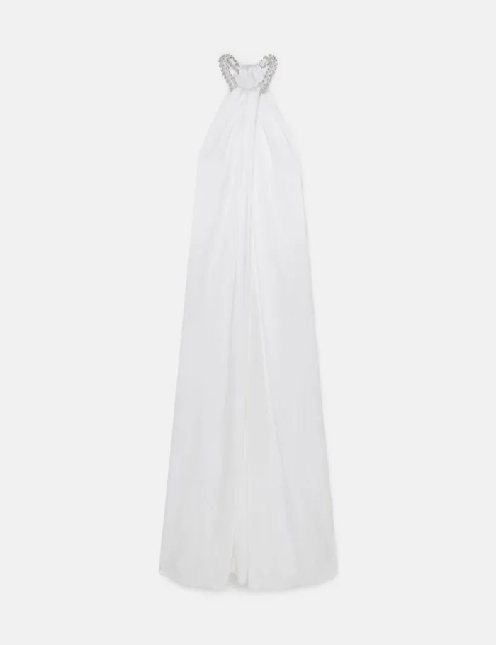 Women Crystal Halterneck Satin Maxi Dress Pure White Stella McCartney Dresses