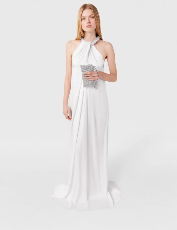 Women Crystal Halterneck Satin Maxi Dress Pure White Stella McCartney Dresses Women Crystal Halterneck Satin Maxi Dress Pure White Stella McCartney Dresses