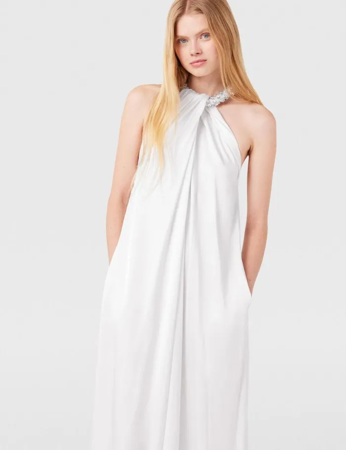 Women Crystal Halterneck Satin Maxi Dress Pure White Stella McCartney Dresses Women Crystal Halterneck Satin Maxi Dress Pure White Stella McCartney Dresses