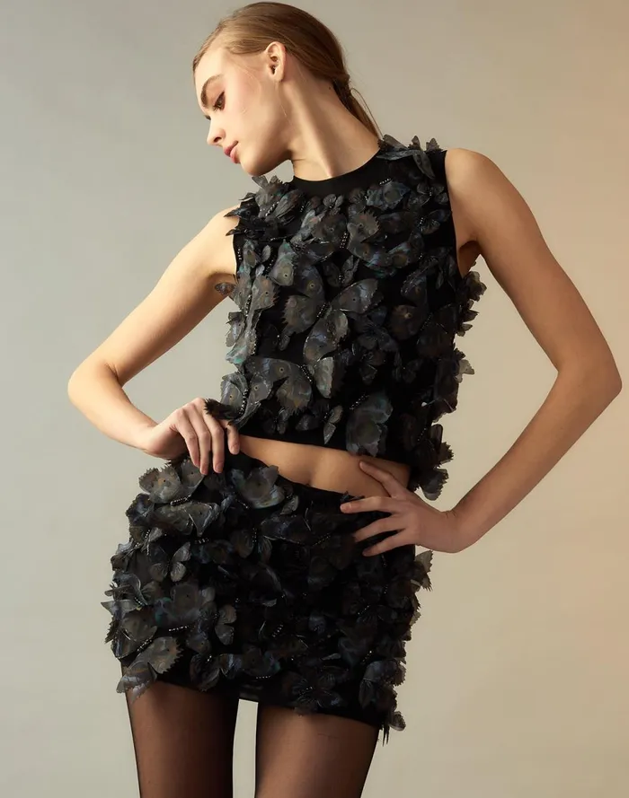 Women Cynthia Rowley Bottoms Butterfly Appliqu Skirt Blkmul