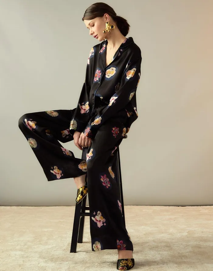 Women Cynthia Rowley Bottoms Moonlit Petal Silk Pant Blkfl Women Cynthia Rowley Bottoms Moonlit Petal Silk Pant Blkfl