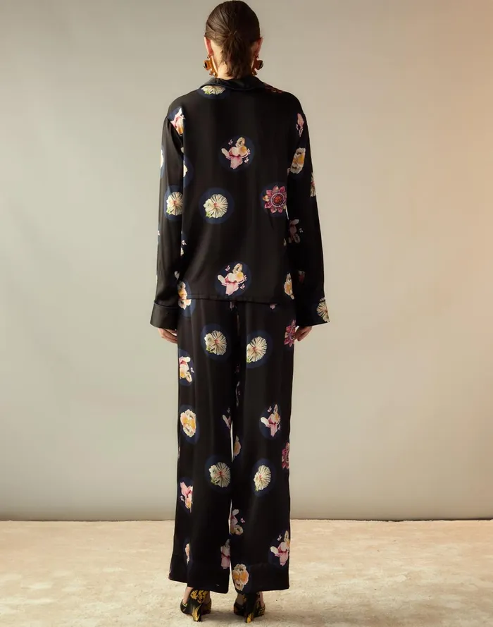Women Cynthia Rowley Bottoms Moonlit Petal Silk Pant Blkfl Women Cynthia Rowley Bottoms Moonlit Petal Silk Pant Blkfl