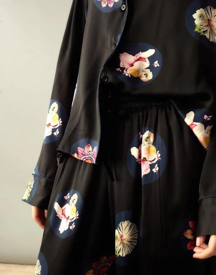 Women Cynthia Rowley Bottoms Moonlit Petal Silk Pant Blkfl Women Cynthia Rowley Bottoms Moonlit Petal Silk Pant Blkfl