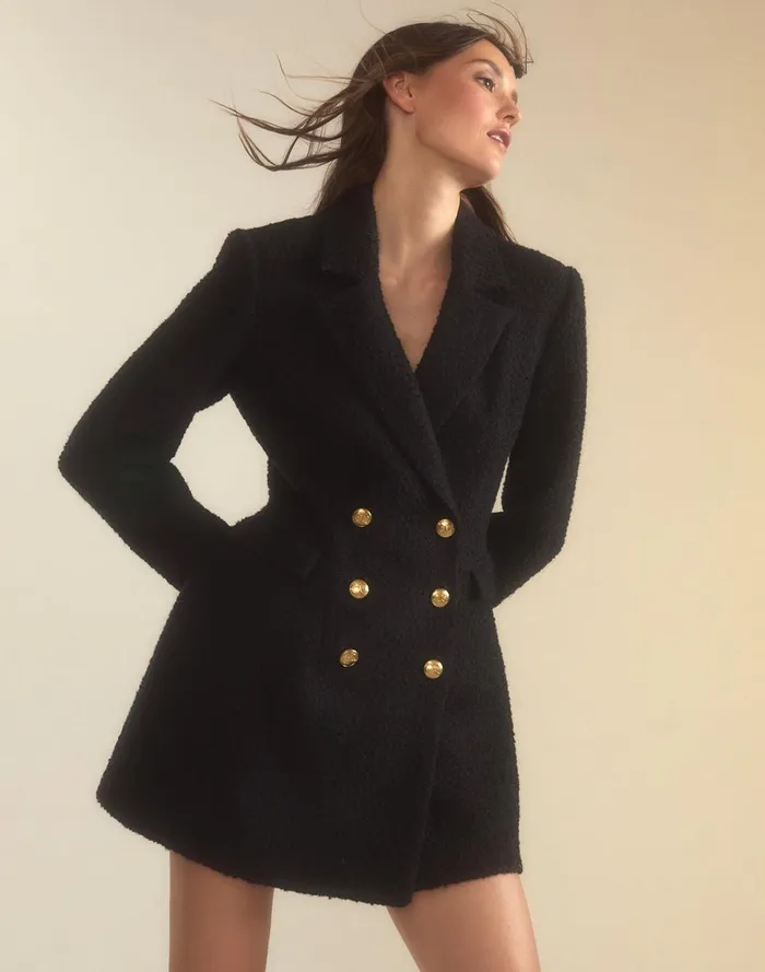 Women Cynthia Rowley Dresses Bardot Boucl Blazer Dress Black