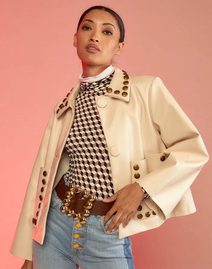 Women Cynthia Rowley Outerwear Studded Vegan Leather Jacket Cream