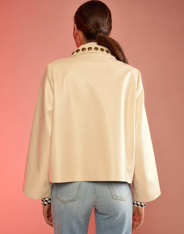 Women Cynthia Rowley Outerwear Studded Vegan Leather Jacket Cream Women Cynthia Rowley Outerwear Studded Vegan Leather Jacket Cream
