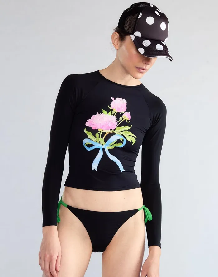Women Cynthia Rowley Swim Bouquet Ribbon Rashguard Blkfl