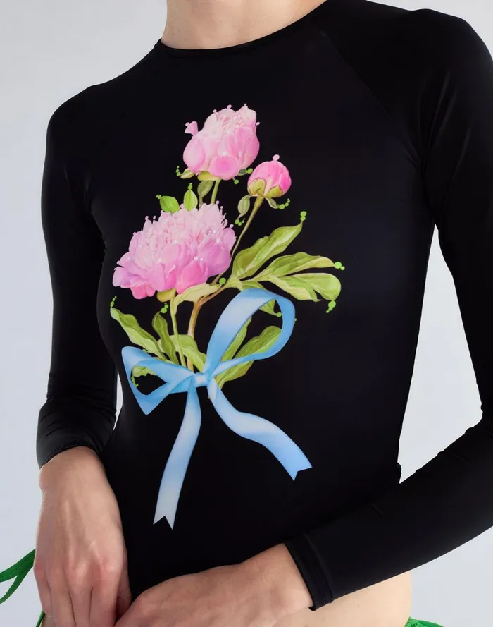 Women Cynthia Rowley Swim Bouquet Ribbon Rashguard Blkfl Women Cynthia Rowley Swim Bouquet Ribbon Rashguard Blkfl