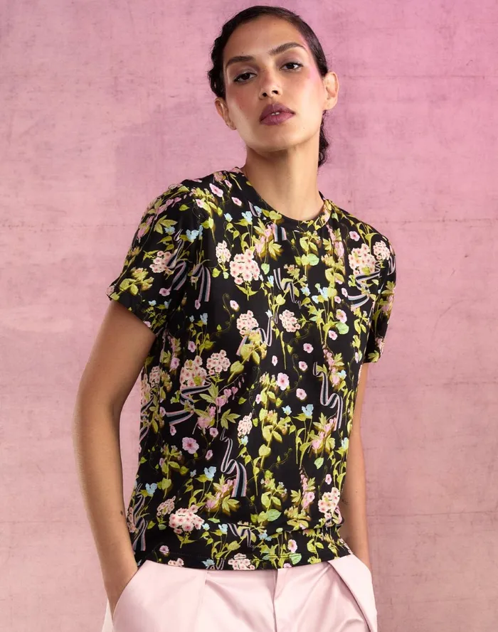 Women Cynthia Rowley Tops Bloom Tee Blkfl Women Cynthia Rowley Tops Bloom Tee Blkfl