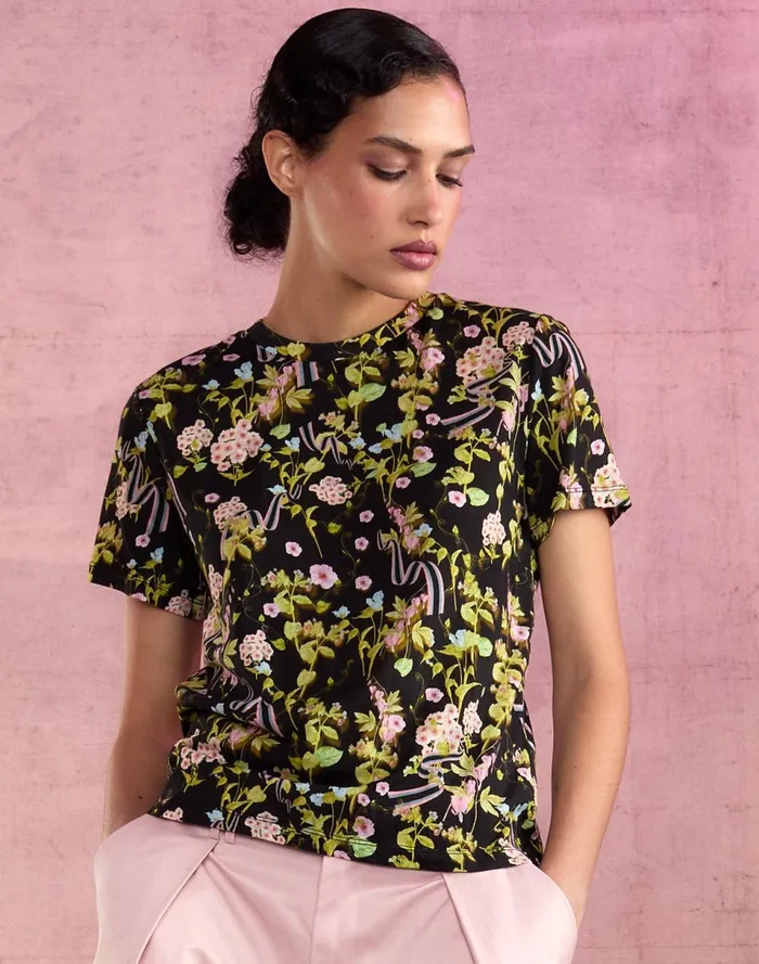Women Cynthia Rowley Tops Bloom Tee Blkfl Women Cynthia Rowley Tops Bloom Tee Blkfl