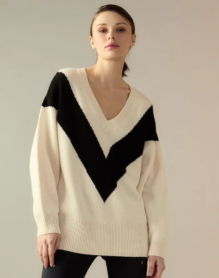 Women Cynthia Rowley Tops Collegiate VNeck Sweater Whtbl