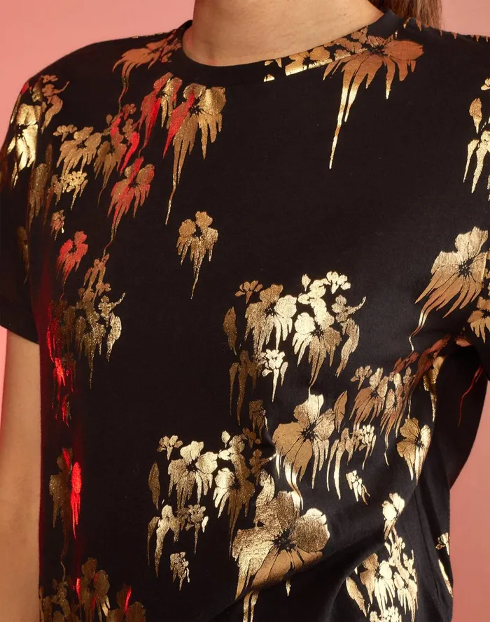 Women Cynthia Rowley Tops Gold Foil TShirt Blkgld