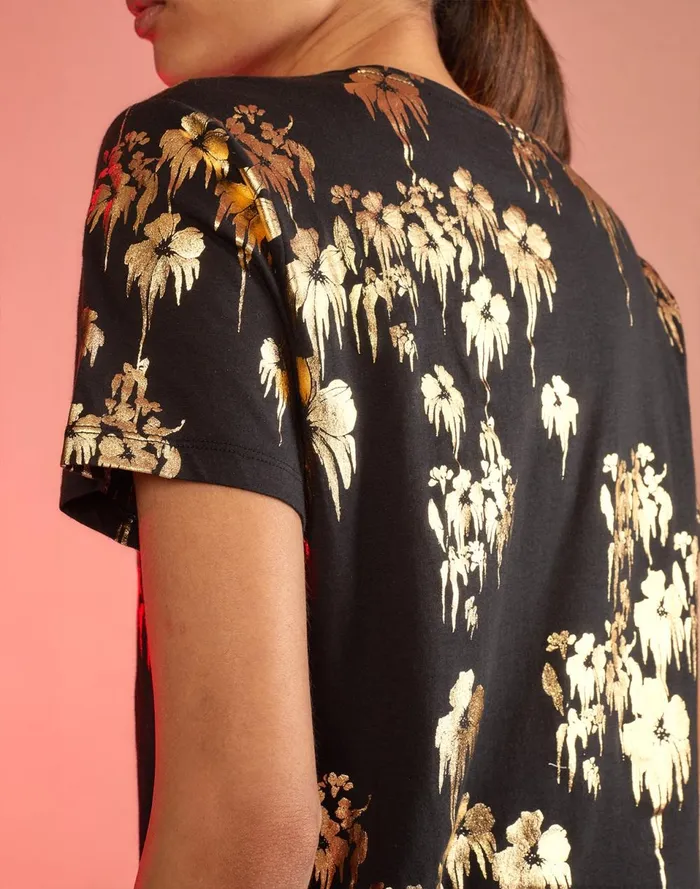 Women Cynthia Rowley Tops Gold Foil TShirt Blkgld Women Cynthia Rowley Tops Gold Foil TShirt Blkgld