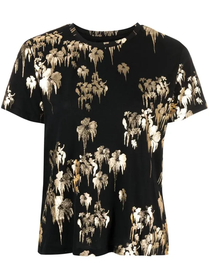 Women Cynthia Rowley Tops Gold Foil TShirt Blkgld Women Cynthia Rowley Tops Gold Foil TShirt Blkgld