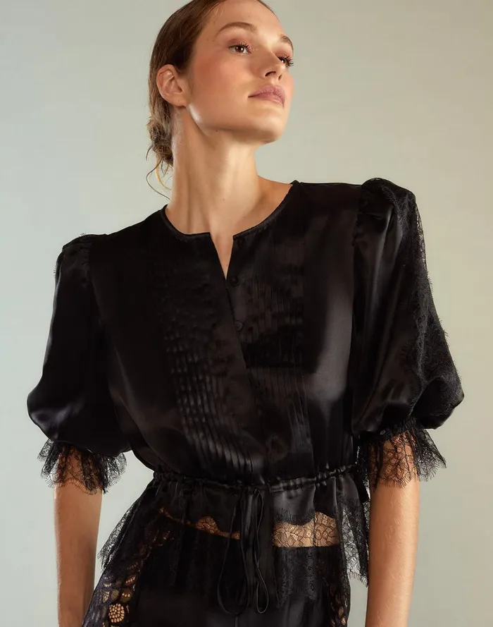 Women Cynthia Rowley Tops Lure Lace Blouse Black