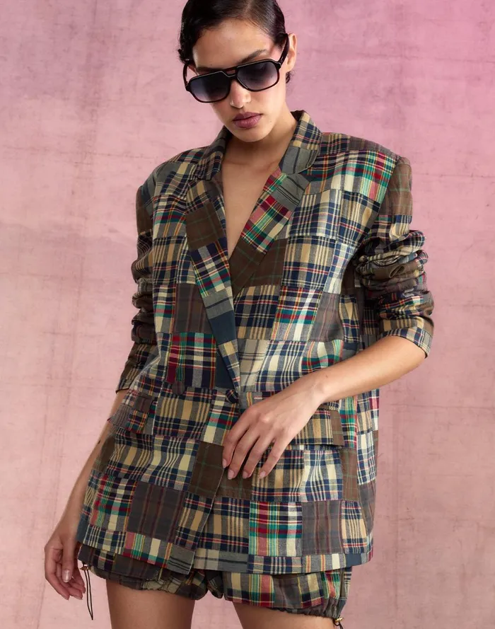 Women Cynthia Rowley Tops Madrid Madras Blazer Plaid Women Cynthia Rowley Tops Madrid Madras Blazer Plaid