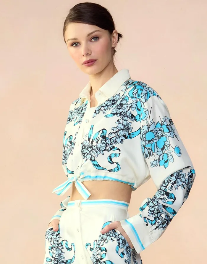 Women Cynthia Rowley Tops Marseille Shirt Wtblu Women Cynthia Rowley Tops Marseille Shirt Wtblu