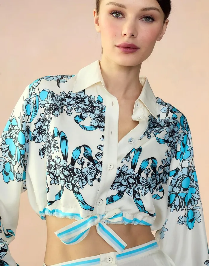 Women Cynthia Rowley Tops Marseille Shirt Wtblu Women Cynthia Rowley Tops Marseille Shirt Wtblu
