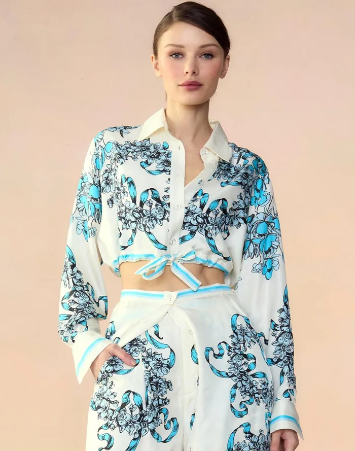 Women Cynthia Rowley Tops Marseille Shirt Wtblu Women Cynthia Rowley Tops Marseille Shirt Wtblu