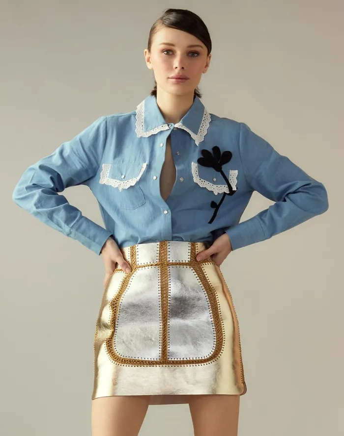 Women Cynthia Rowley Tops Not My First Rodeo Shirt Bluchm Women Cynthia Rowley Tops Not My First Rodeo Shirt Bluchm