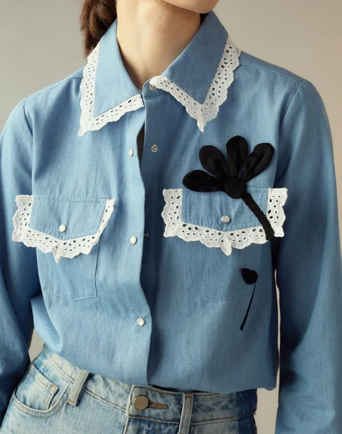 Women Cynthia Rowley Tops Not My First Rodeo Shirt Bluchm Women Cynthia Rowley Tops Not My First Rodeo Shirt Bluchm