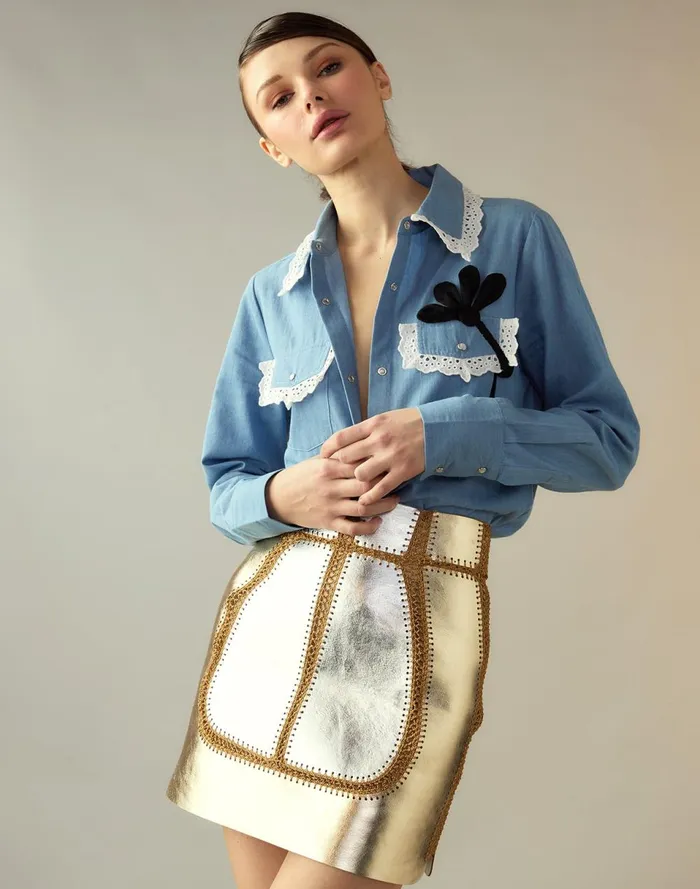 Women Cynthia Rowley Tops Not My First Rodeo Shirt Bluchm Women Cynthia Rowley Tops Not My First Rodeo Shirt Bluchm