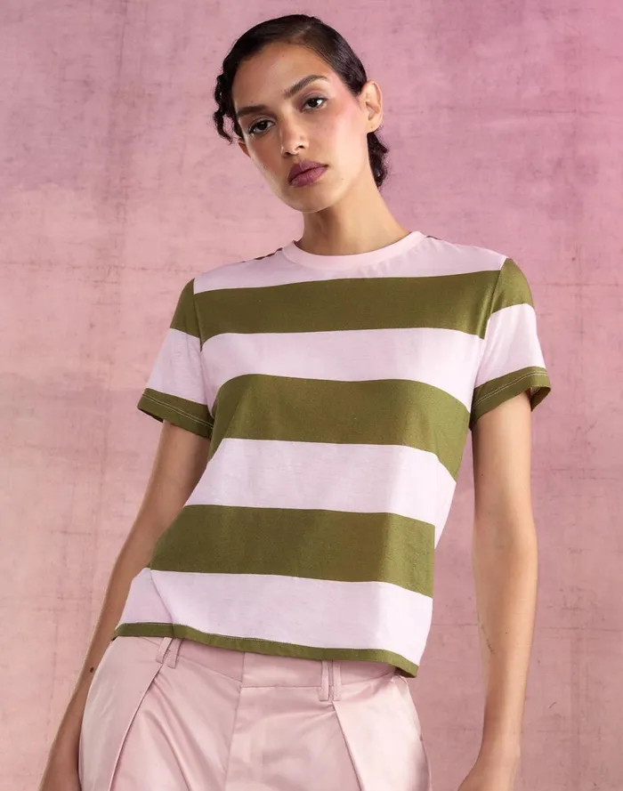 Women Cynthia Rowley Tops Stripe Tee Grnpk
