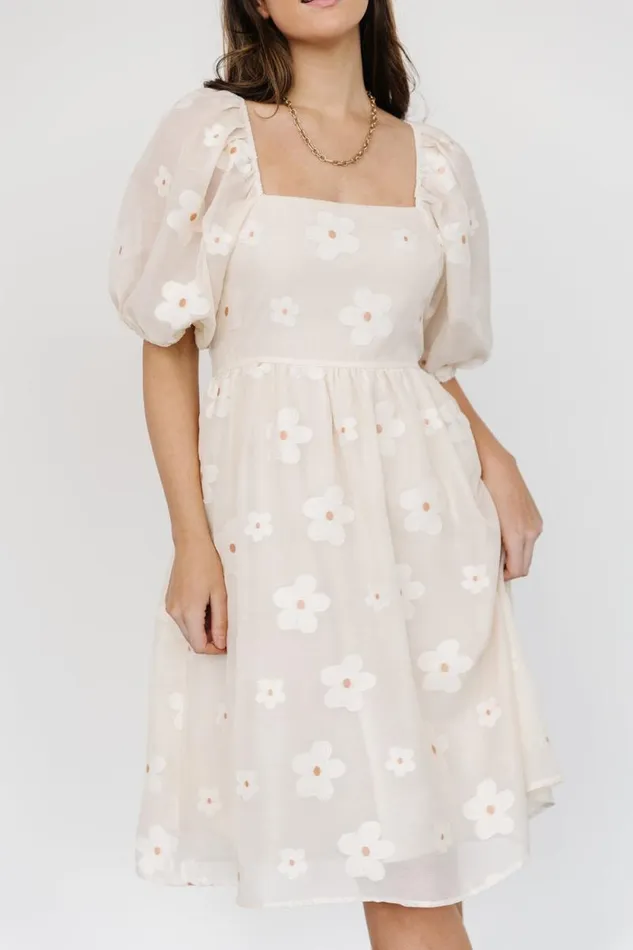 Women Daisy Short Dress Vintage Cream Floral Baltic Born Bump Friendly Women Daisy Short Dress Vintage Cream Floral Baltic Born Bump Friendly