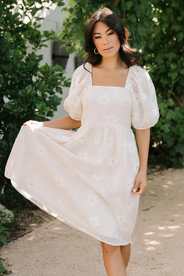 Women Daisy Short Dress Vintage Cream Floral Baltic Born Bump Friendly Women Daisy Short Dress Vintage Cream Floral Baltic Born Bump Friendly