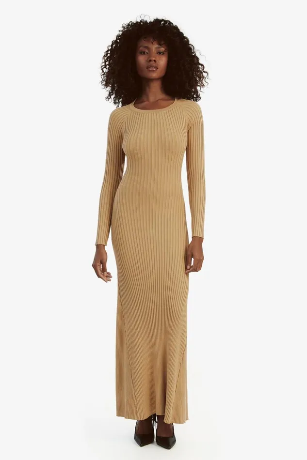 Women Day To Night Dresses Bardot Amaro Maxi Knit Dress In Soft Camel Soft Camel