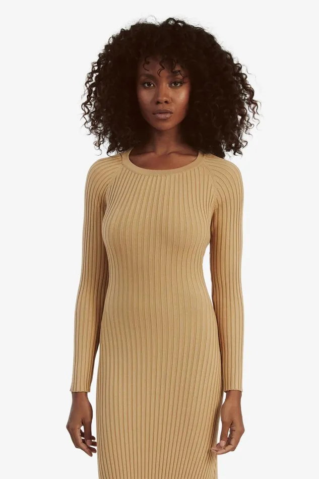 Women Day To Night Dresses Bardot Amaro Maxi Knit Dress In Soft Camel Soft Camel